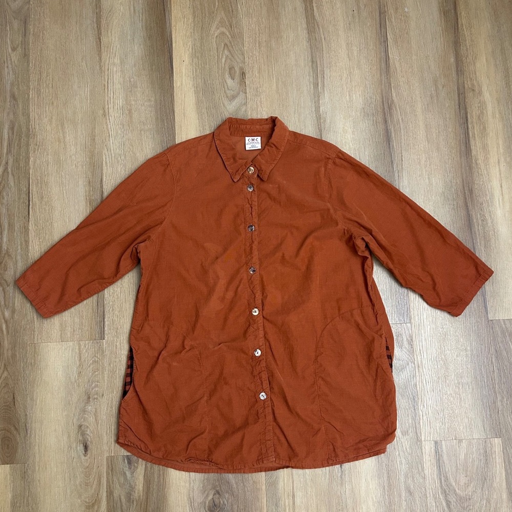 Rust Orange Corduroy Western Shirt Plaid‎ Pockets XXL CMC Color Me Cotton